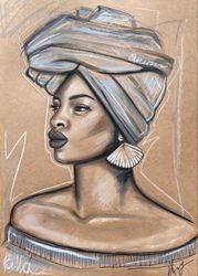 Original acrylic ink mix painting of African Beauty 16x22 inch on thick craft paper Modern Art