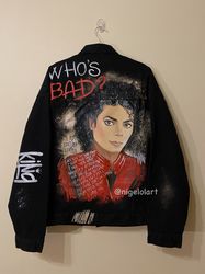 Michael Jackson Painted denim jacket Custom jacket red  Portrait from photo Personalized order Black denim jacket shirt