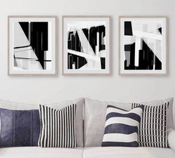 Abstract Black Art Printable Art Set Of 3 Prints Large Artwork Abstract Painting Black Gray Wall Art Triptych Poster