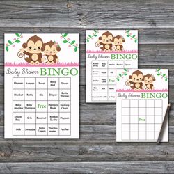 Baby Monkey Baby Shower Bingo Cards,Monkey theme Baby Shower Bingo Games,Printable Baby Shower Bingo Cards--297