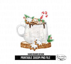 White Christmas Hot Chocolate Marshmallows Mug Sublimation PNG Design
