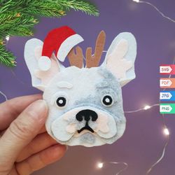 Bulldog Christmas ornaments felt pattern , Animals svg files cricut, Gifts dog lovers, Advent Calendar, Stocking Stuffer