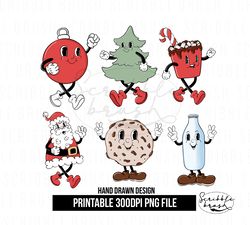 Retro Christmas Mascot Characters Sublimation PNG Designs