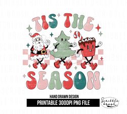 Retro Mascot Characters Tis The Season Christmas Sublimation PNG Design