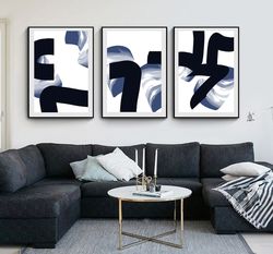 Concept Poster Set Of 3 Prints Abstract Painting Large Art Digital Download Triptych Dark Blue Art Navy Blue Wall Art