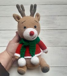 Hand Crochet Funny Christmas Deer Stuffed Toys Animals Knit Amigurumi Gift