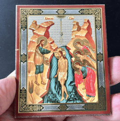 Baptism of Christ | The Theophany Icon | Lithography print on wood | 3,5" x 2,5"