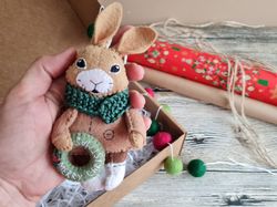Christmas Gift Box, Hare ornament, Holiday felt garland, Felt Christmas toy,  Christmas tree
