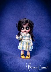 OOAK button eye girl doll by Yumi Camui