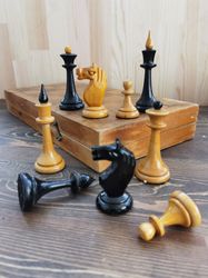 Vintage wooden chess set USSR board 36x36cm Soviet Russian Chess 1950s