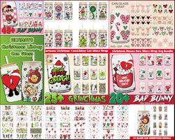 ultimate cartoons christmas 16oz libbey can glass wrap, glass can wrap, stitch christmas, grinch png, full tumbler wrap