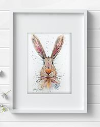 Rabbit 8x11 inch original watercolor art home animal painting 2 bunny by Anne Gorywine