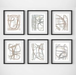 Abstract Neutral Art Beige Gray Wall Art Set Of 6 Prints Pastel Art Digital Download Small Print Abstract Art 6 Posters