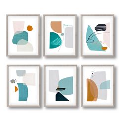 Abstract Shapes Set Of 6 Prints Downloadable Art Geometric Art Square Print 6 Piece Wall Art Modern Painting Home Decor