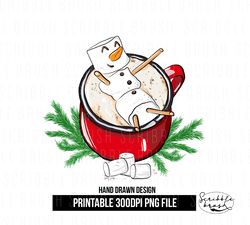 Christmas Marshmallow Snowman Mug Sublimation PNG Design