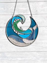 Stained Glass Whale Wall Hanging, Stained Glass Window Hanging, Stained Glass Whale Suncatcher, Ocean Nautical Decor