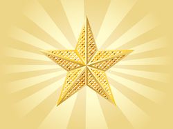 Shiny golden star on yellow background with rays
