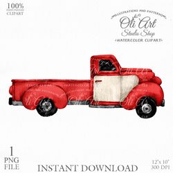 Red Truck Clip Art. Digital Clipart, Hand Drawn Graphics, Digital Download. OliArtStudioShop