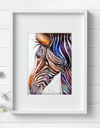 Original watercolor painting  7x10 inches 3 zebra animal horse art by Anne Gorywine