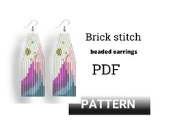 Earring pattern for beading - Brick stitch pattern for beaded fringe earrings - Instant download. Bead weaving.