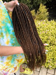Dark brown dreadlocks with braids and accessories smooth brown dreads double or single ended soft dreads fake extensions