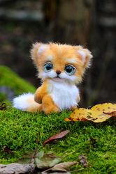 ON ORDER Fox Esme fox fur, fluffy doll, plush fox, fur doll, red fox, little plush fox, cat, kitten, fur cat, white