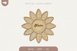 Rattan sunflower svg, Nursery name sign laser cut file