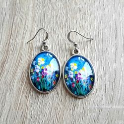 Claude Monet earrings, Iris Earrings, Claude Monet Iris art painting