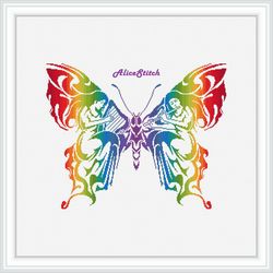 Cross stitch pattern music butterfly silhouette Muses harp flute wings rainbow abstract counted crossstitch patterns PDF