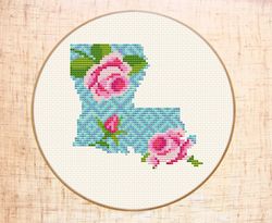 Louisiana cross stitch pattern Map cross stitch State cross stitch Flower map Silhouette cross stitch PDF