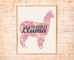 Mama Llama cross stitch pattern Modern cross stitch Floral nursery cross stitch Mom embroidery PDF Alpaca cross stitch