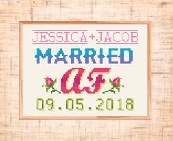 Married AF cross stitch pattern Wedding cross stitch Family gift Personalized cross stitch Custom family present Married