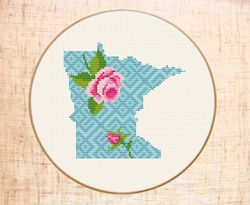Minnesota cross stitch PDF pattern Modern cross stitch Flower map cross stitch Floral State cross stitch USA