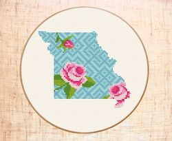 Missouri cross stitch pattern PDF Map cross stitch State cross stitch Floral map Silhouette cross stitch Easy