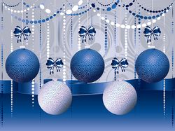 Decorative blue and white Christmas balls, holiday ornaments