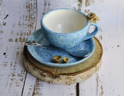Mushroom chanterelle mug & saucer, ceramic mushroom mug 6oz, chanterelle cappuccino cup  180 ml, goblincore, tea set.