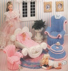 Digital | PDF | Crochet furniture for Barbie dolls | Crochet patterns | Toy for girls | Vintage knitting | PDF sample
