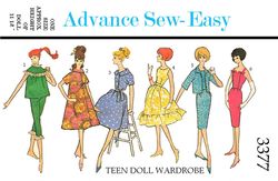 PDF Doll Clothes Sewing Pattern for Dolls such as Barbie Vintage Advance 3377