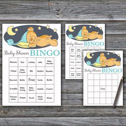 Sleeping Teddy bear Baby Shower Bingo Cards,Teddy bear Baby Shower Bingo Games,Printable Baby Shower Bingo Cards--285