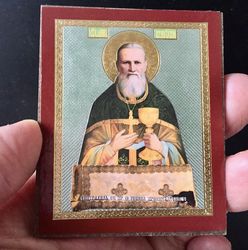 St. John of Kronstadt | Icon Mini Size Gold Foiled Mounted on Wood | Size: 2,5" x 3,5"