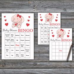Pink elephant Baby Shower Bingo Cards,Elephant Baby Shower Bingo Games,Printable Baby Shower Bingo Cards--283