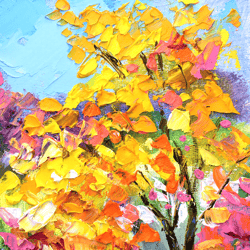 Fall Tree Painting Vermont Original Art Autumn Artwork Forest Impasto Art Oil Painting 7 by 5 by SerjBond