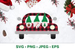 Christmas retro truck with gnomes SVG Buffalo plaid pickup
