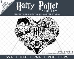 Harry Potter Clip Art Design SVG DXF PNG PDF - Big Heart Shaped Bundle & FREE Font!
