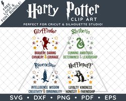 Harry Potter Clip Art Design SVG DXF PNG PDF - Hogwarts House Gryffindor Slytherin Ravenclaw Hufflepuff Quote Designs