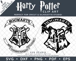 Harry Potter Clip Art Design SVG DXF PNG PDF - Hogwarts Sigil Crest Logo Simple and Detailed Bundle & FREE Font!