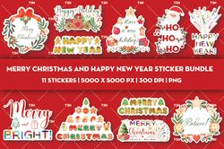 Merry Christmas and happy new year sticker bundle