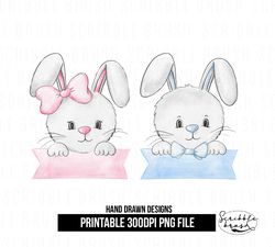 Easter Bunny Girl Boy Sublimation PNG Design