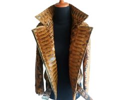 Brown Motorcycle Jacket Womens Genuine Python Snakeskin Leather M Size