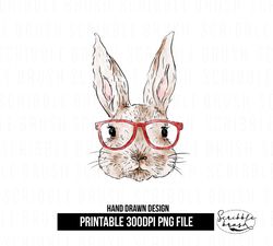 Red Glasses Easter Bunny Sublimation PNG Design